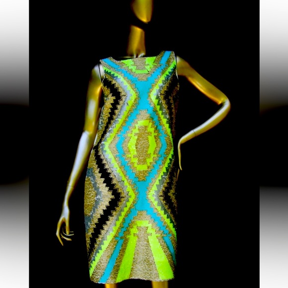 Mod Bold Sequined & Beaded Sleeveless Sheath Dress Designed by Harper 21st - Picture 1 of 14